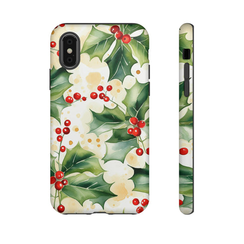 Christmas Holly on a Golden Background - Impact Resistant Phone Case iPhone XS Matte